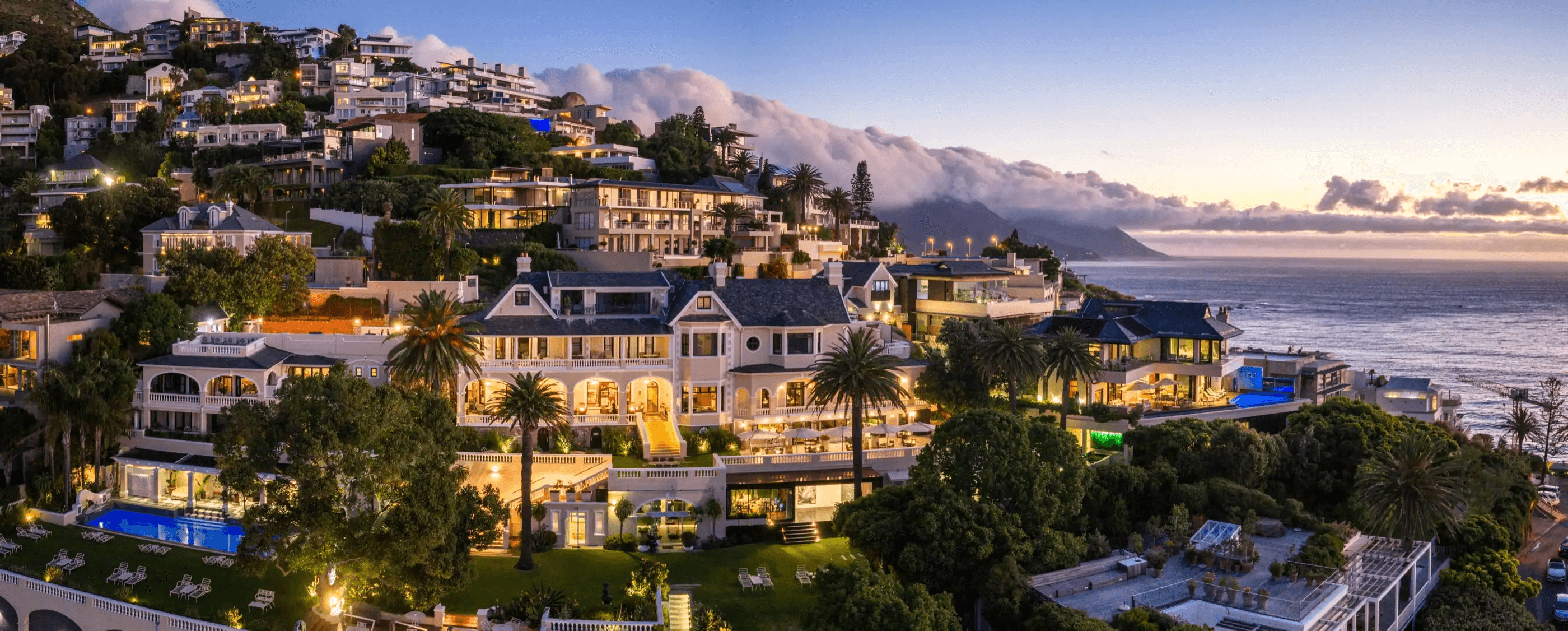 Ellerman House on the hillside above Bantry Bay at twilight