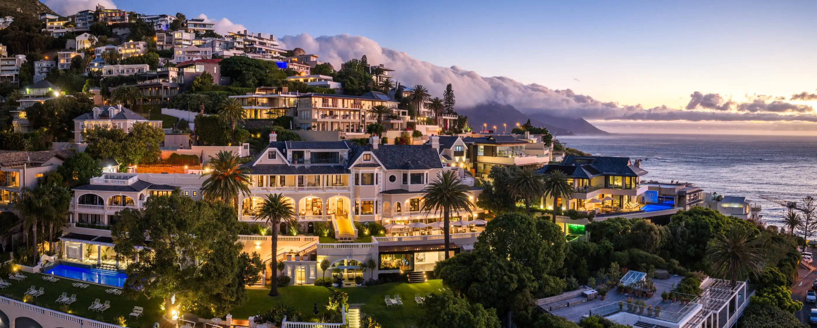 Ellerman House on the hillside above Bantry Bay at twilight