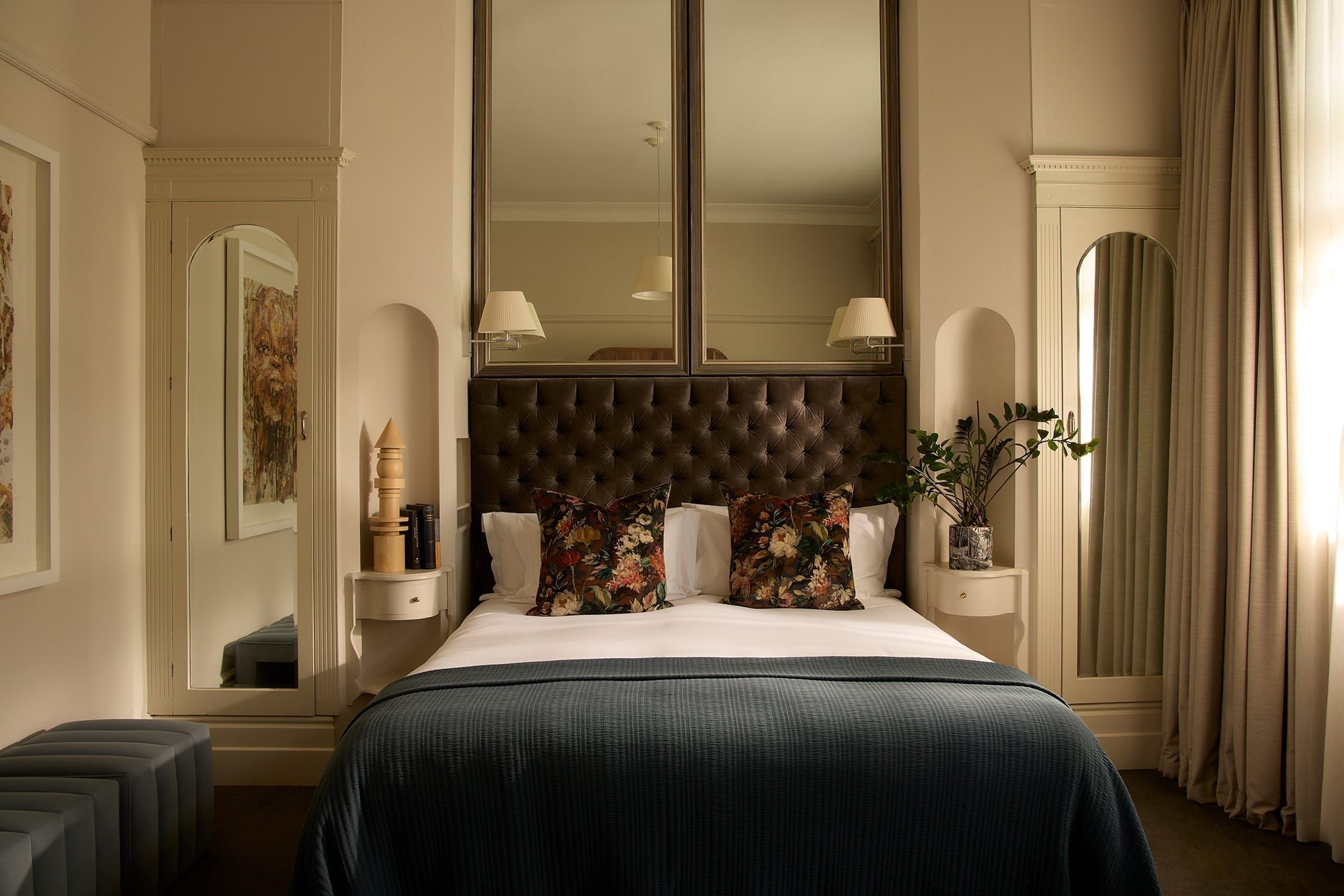 Classic House Room interior with floral headboard and soft lighting