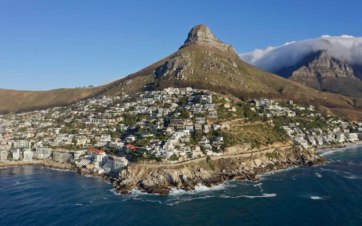 Aerial view of Bantry Bay and Ellerman House at golden hour