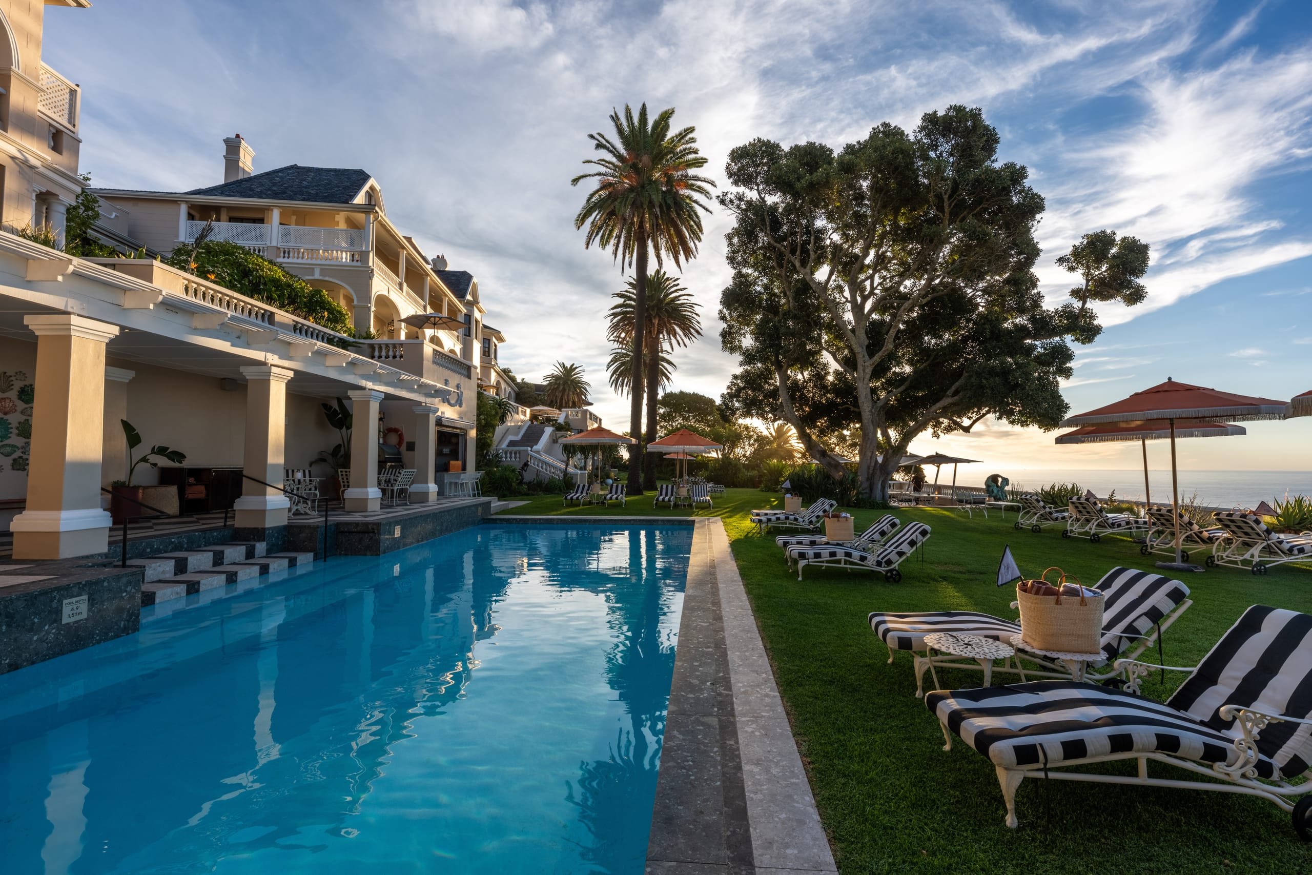 The pool deck above the bay