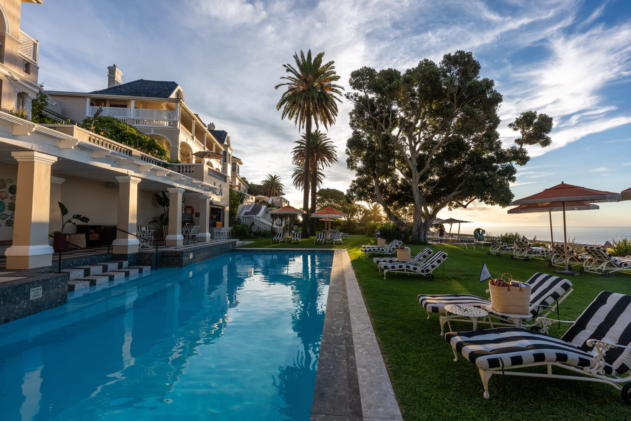 The pool deck above the bay