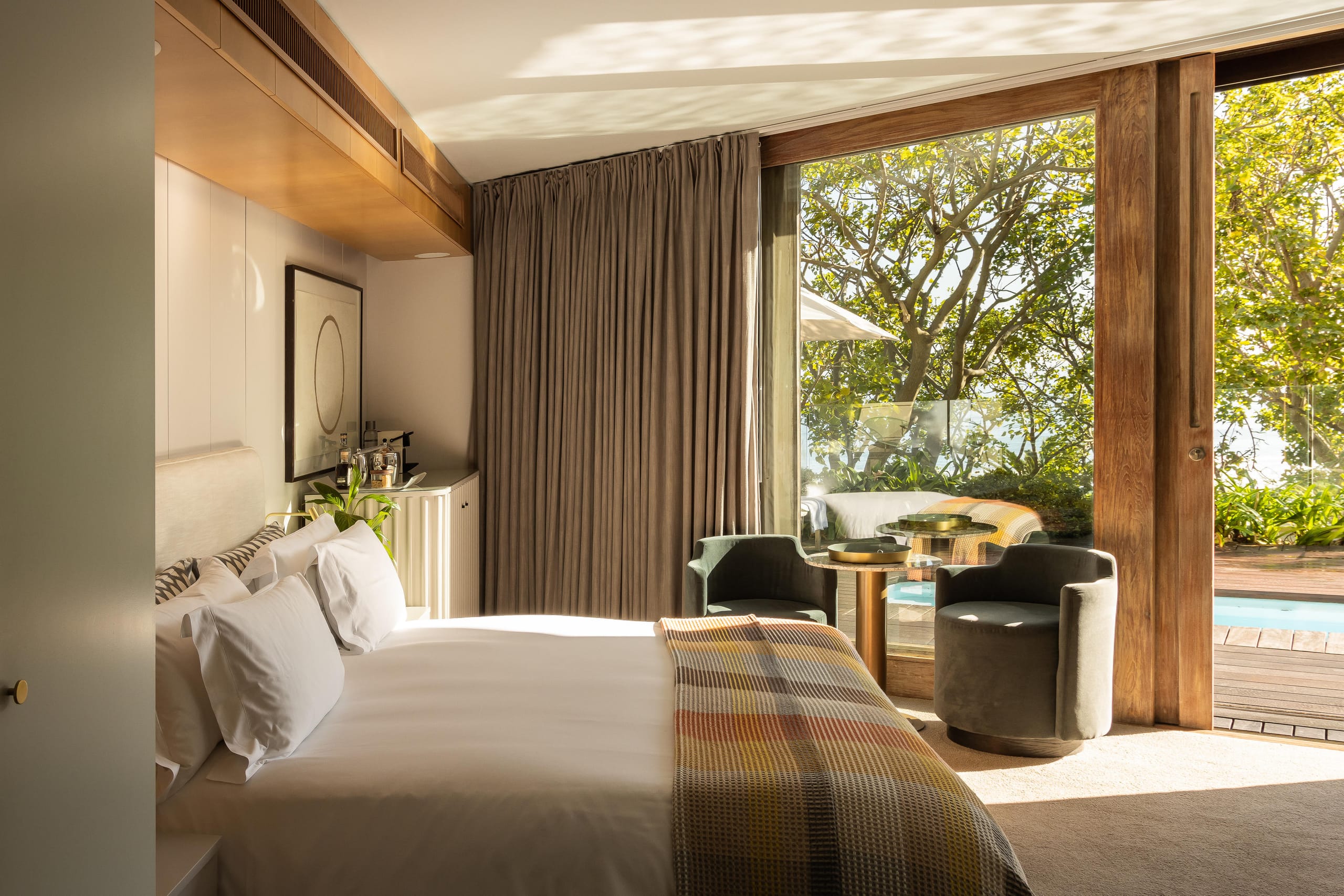 A house room with sea views and refined furnishings