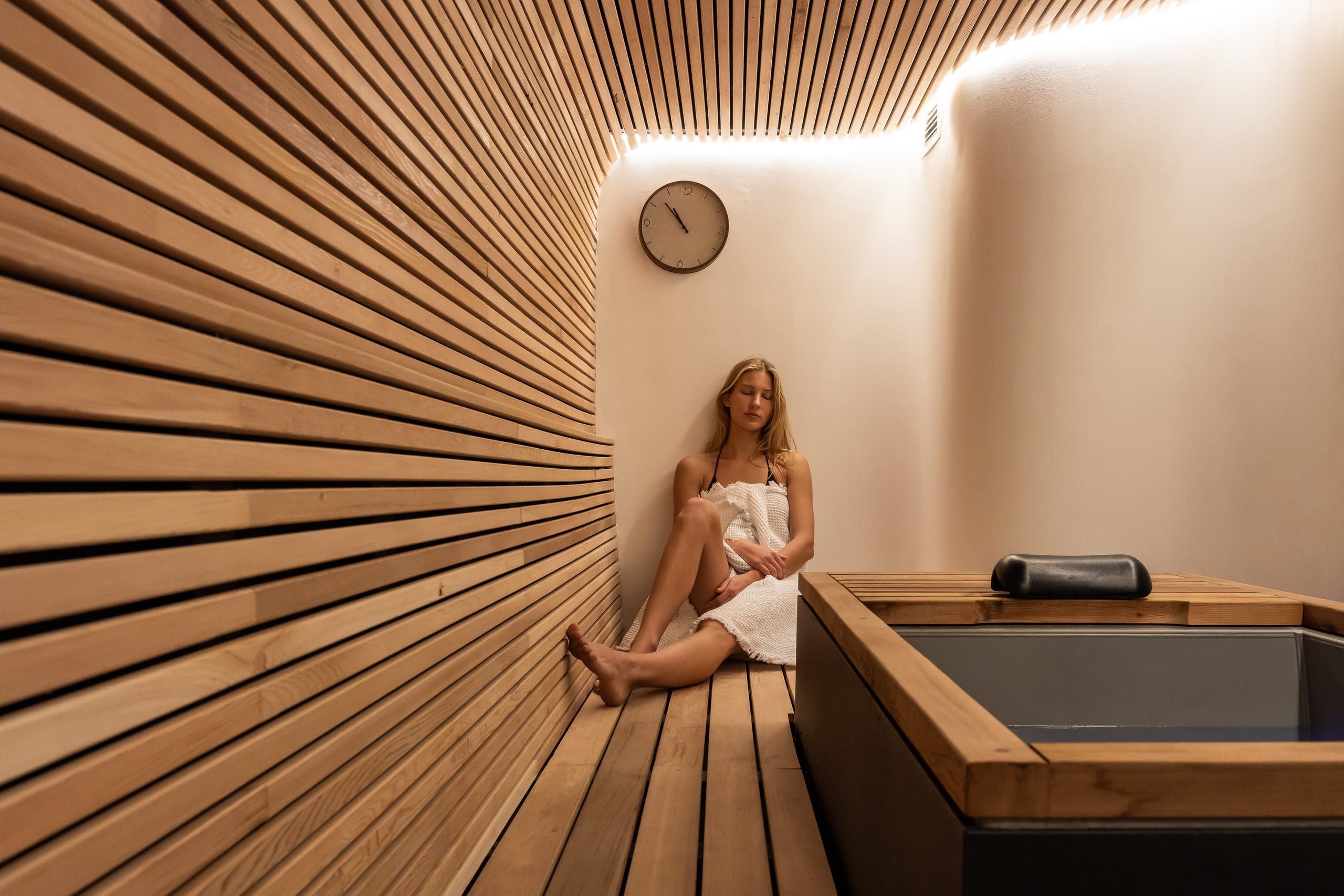 The timber-clad sauna of the spa
