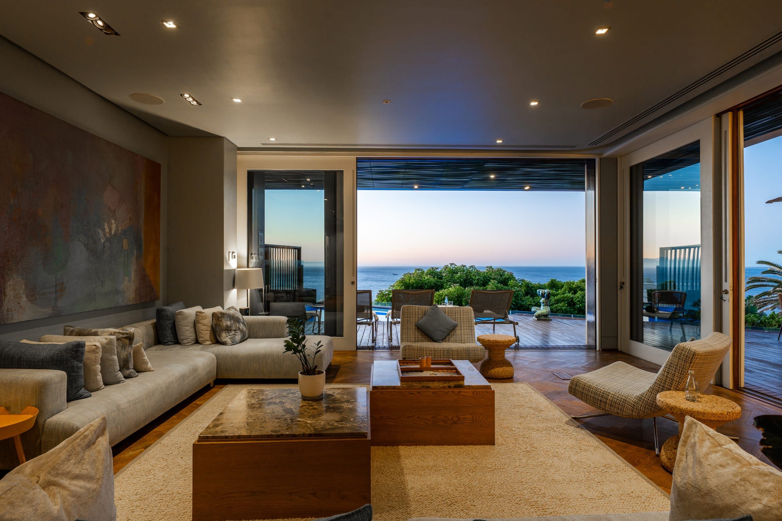 Open living space on the main level of Villa One