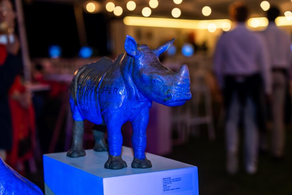 ArtAngels 2023 rhino statue night time