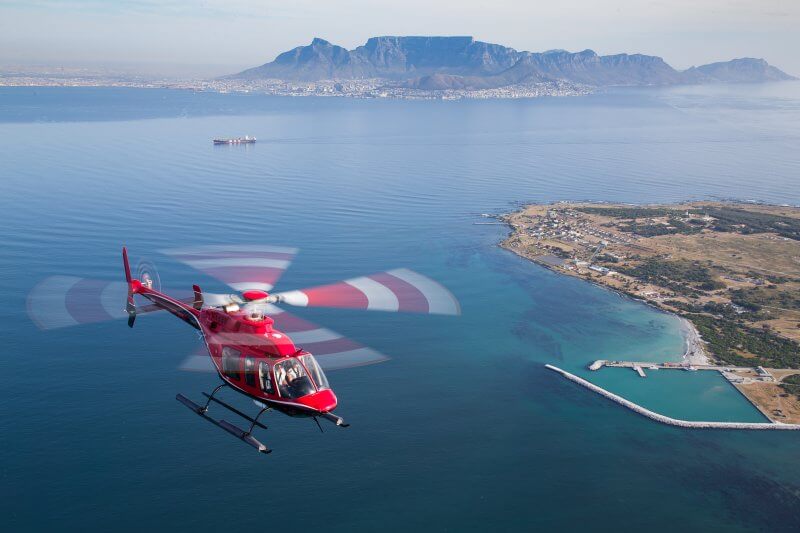 Helicopter flying over Cape Town